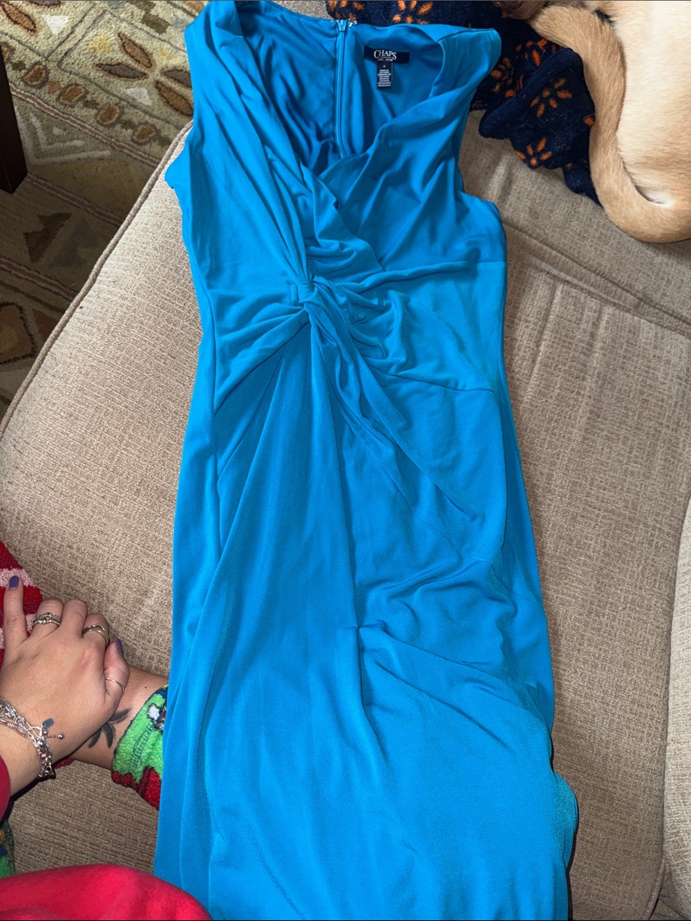 Chaps Bright Teal Twist-Front Maxi Dress
